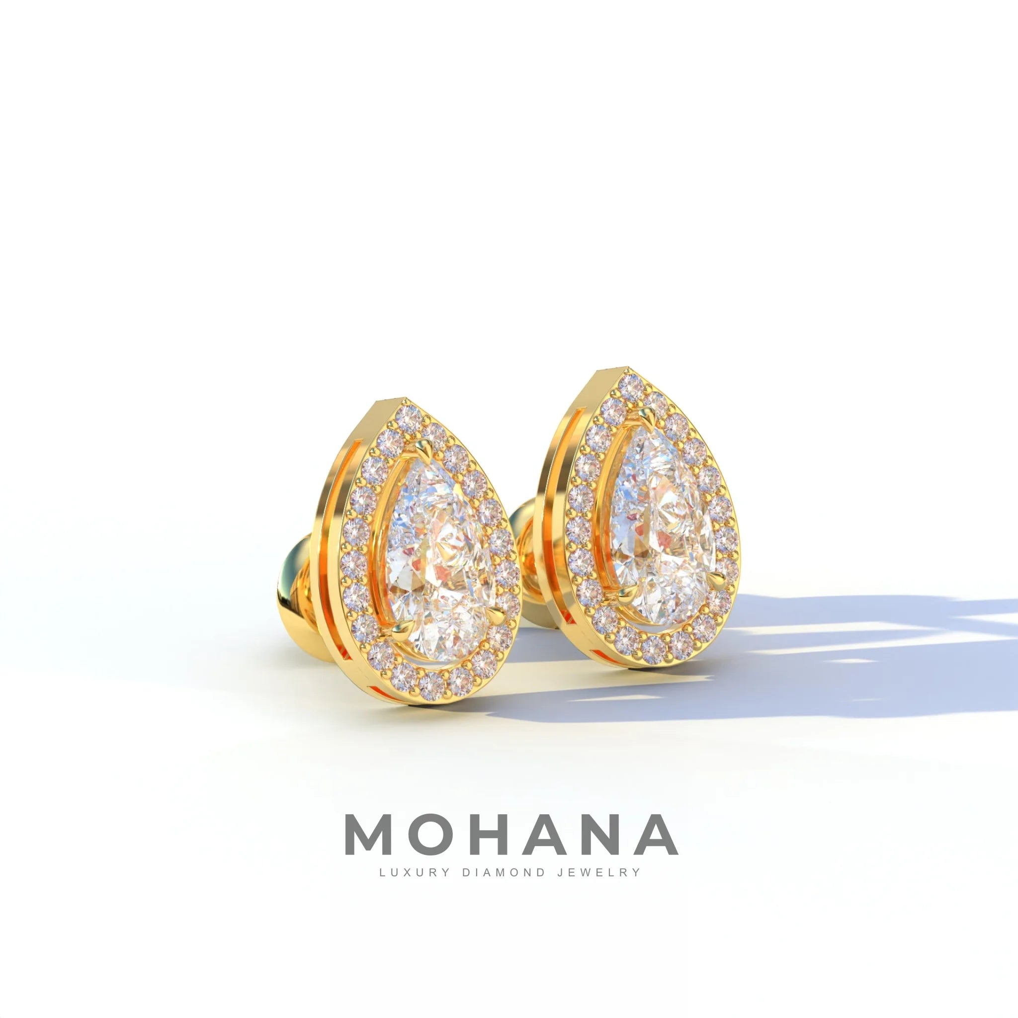 3 Carat Pear Cut Lab Diamond Stud Earrings | Halo Setting - Kelly