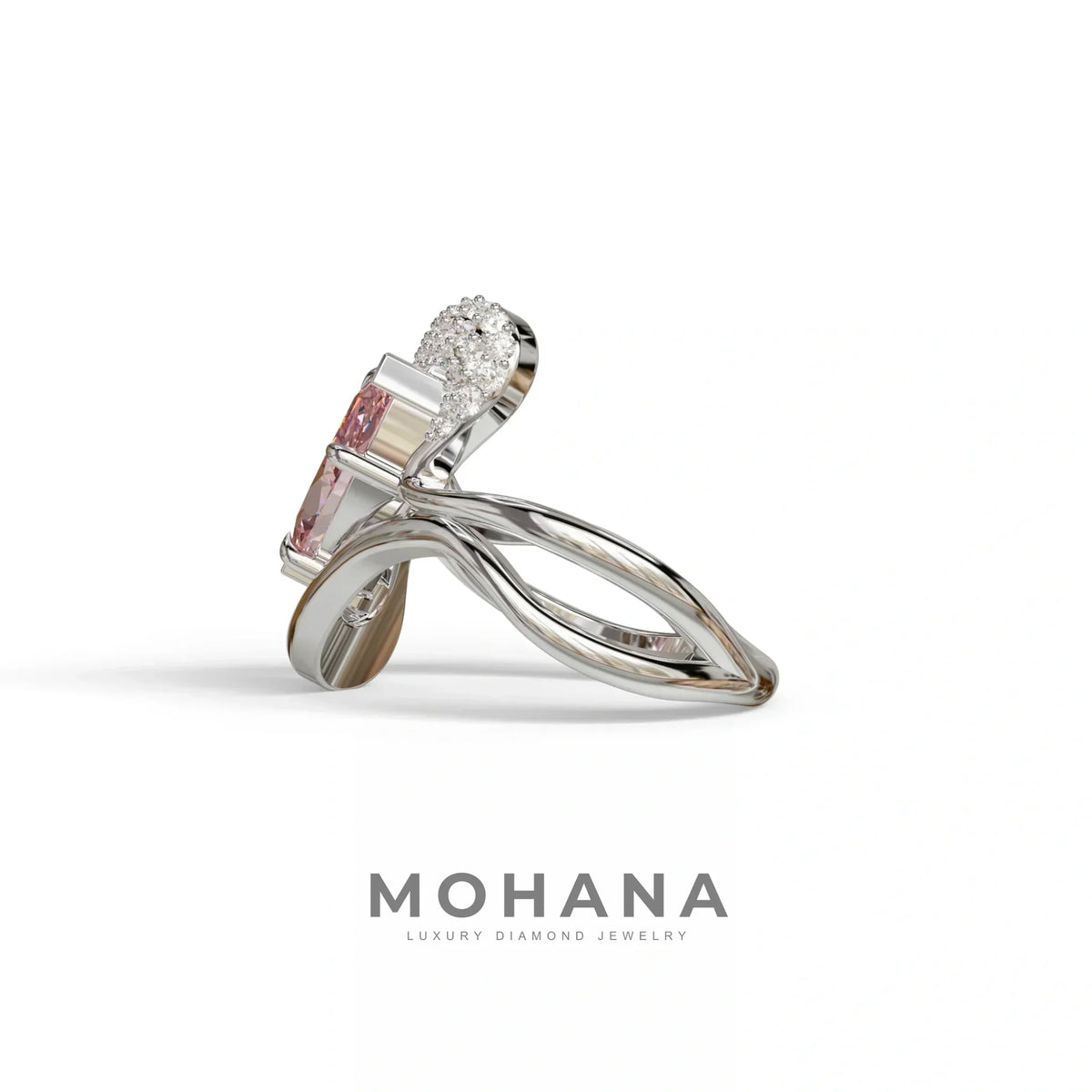 3 Carat Marquise Cut Pink Lab Diamond Curve Ring - Myka