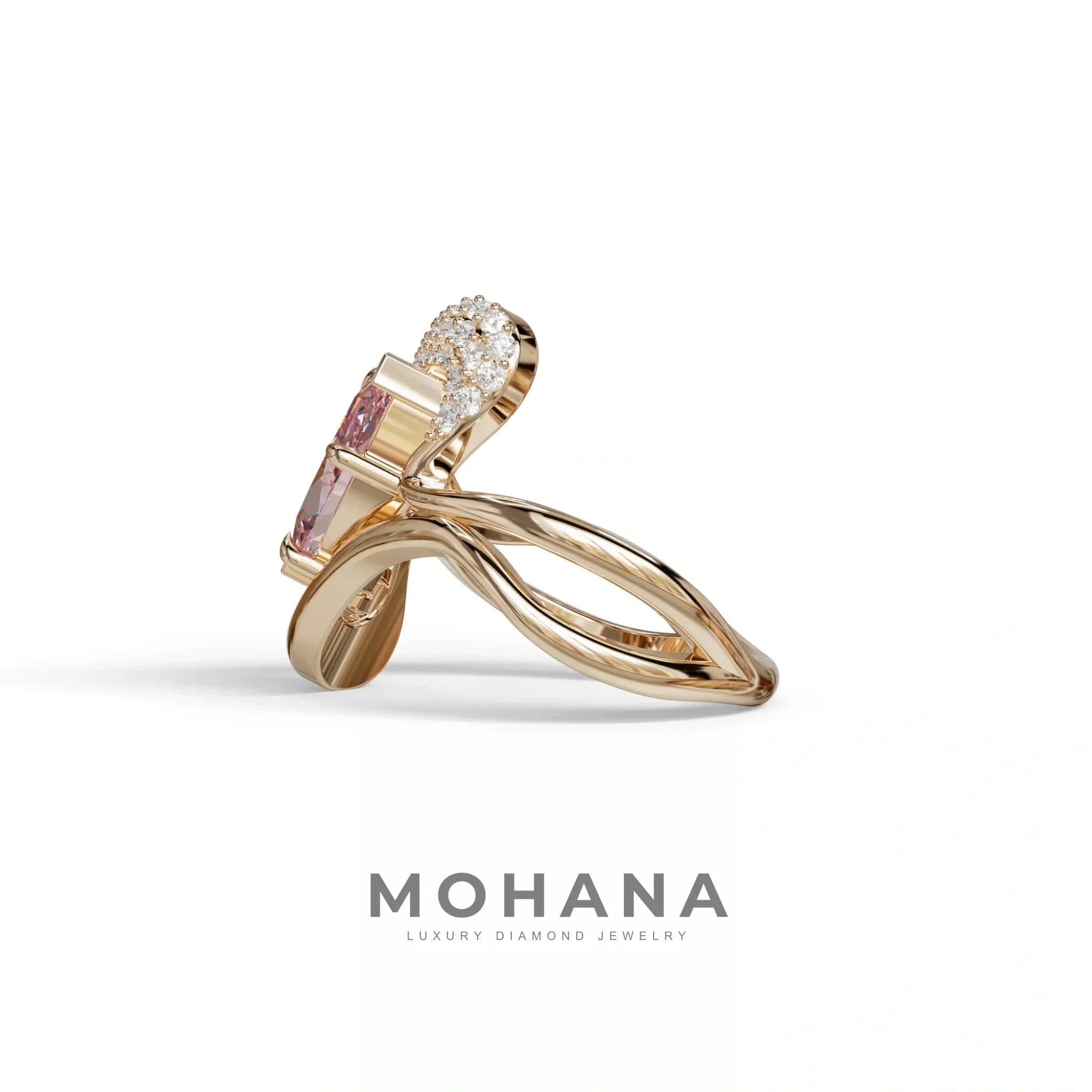 3 Carat Marquise Cut Pink Lab Diamond Curve Ring - Myka