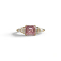3 Carat Pink Asscher Three Stone Lab grown Diamond Ring - Vetra - 10K Solid Gold / Yellow Gold