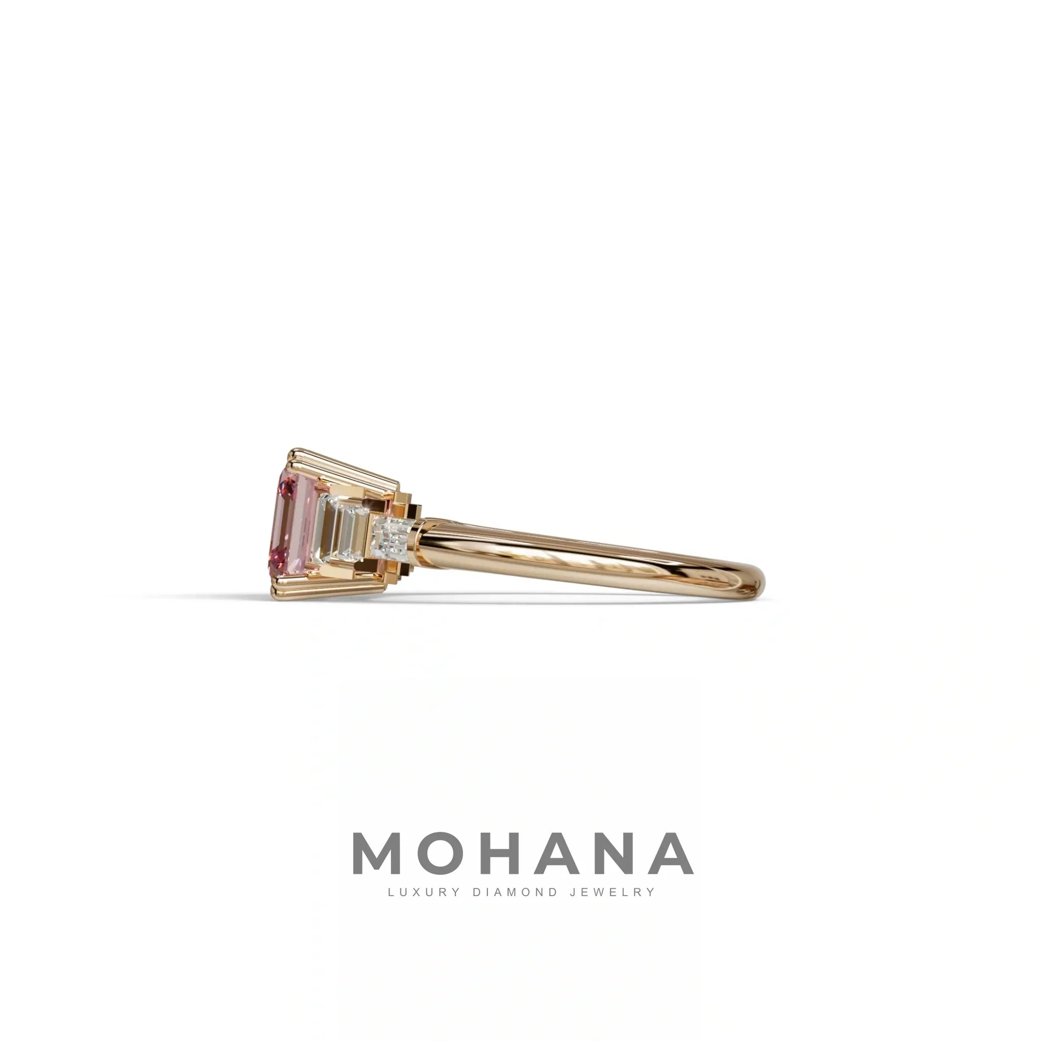 3 Carat Pink Asscher Three Stone Lab grown Diamond Ring - Vetra