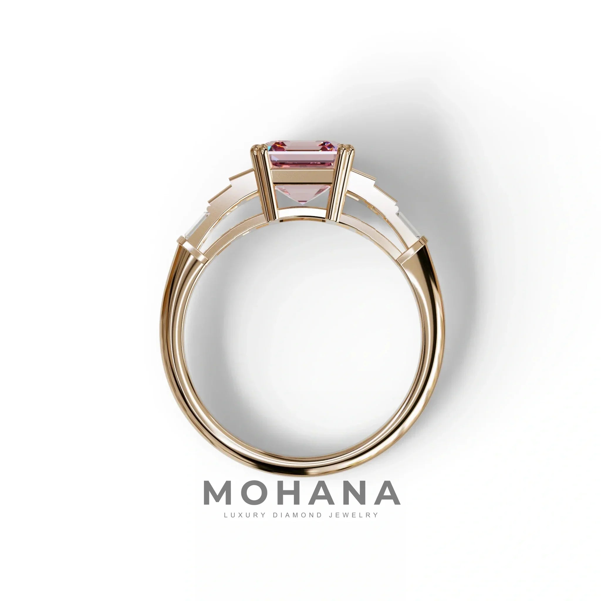 3 Carat Pink Asscher Three Stone Lab grown Diamond Ring - Vetra