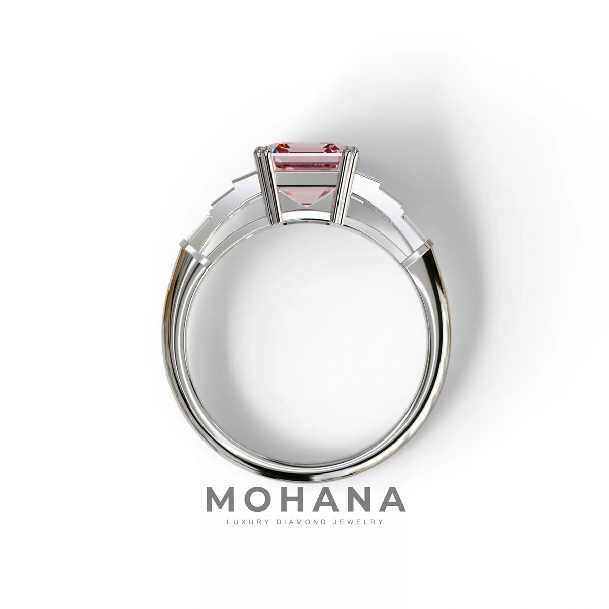 3 Carat Pink Asscher Three Stone Lab grown Diamond Ring - Vetra