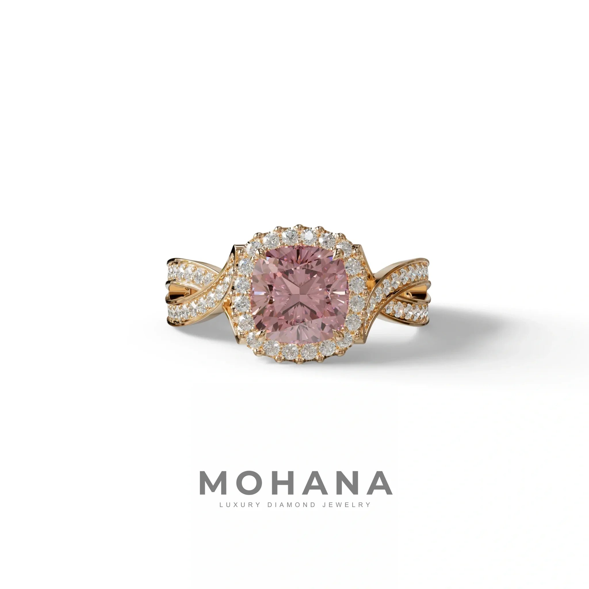 3 Carat Pink Cushion Cut Lab Grown Halo Diamond Engagement Ring - Odessa - 10K Solid Gold / Rose Gold