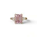 3 Carat Pink Emerald & Baguette Cut Multi Stone Lab Diamond Ring - Lami - 10K Solid Gold / Yellow Gold