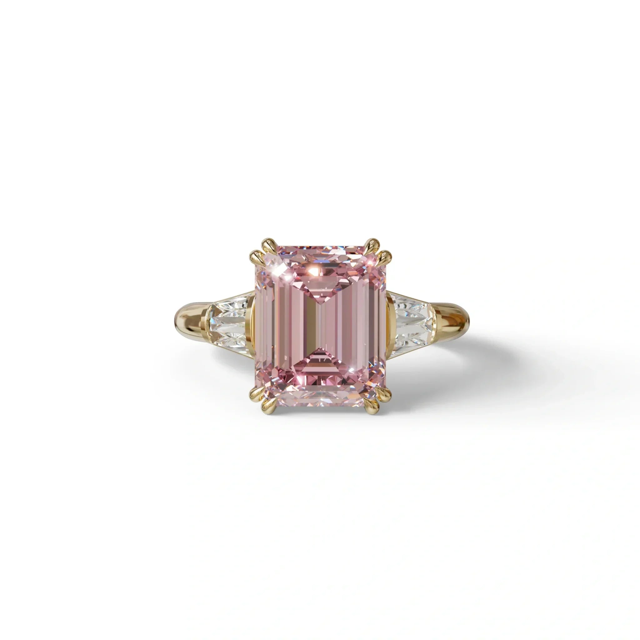 3 Carat Pink Emerald & Baguette Cut Multi Stone Lab Diamond Ring - Lami - 10K Solid Gold / Yellow Gold
