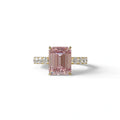 3 Carat Pink Emerald Cut Hidden Halo Lab Diamond Engagement Ring - Luminary - 10K Solid Gold / Yellow Gold