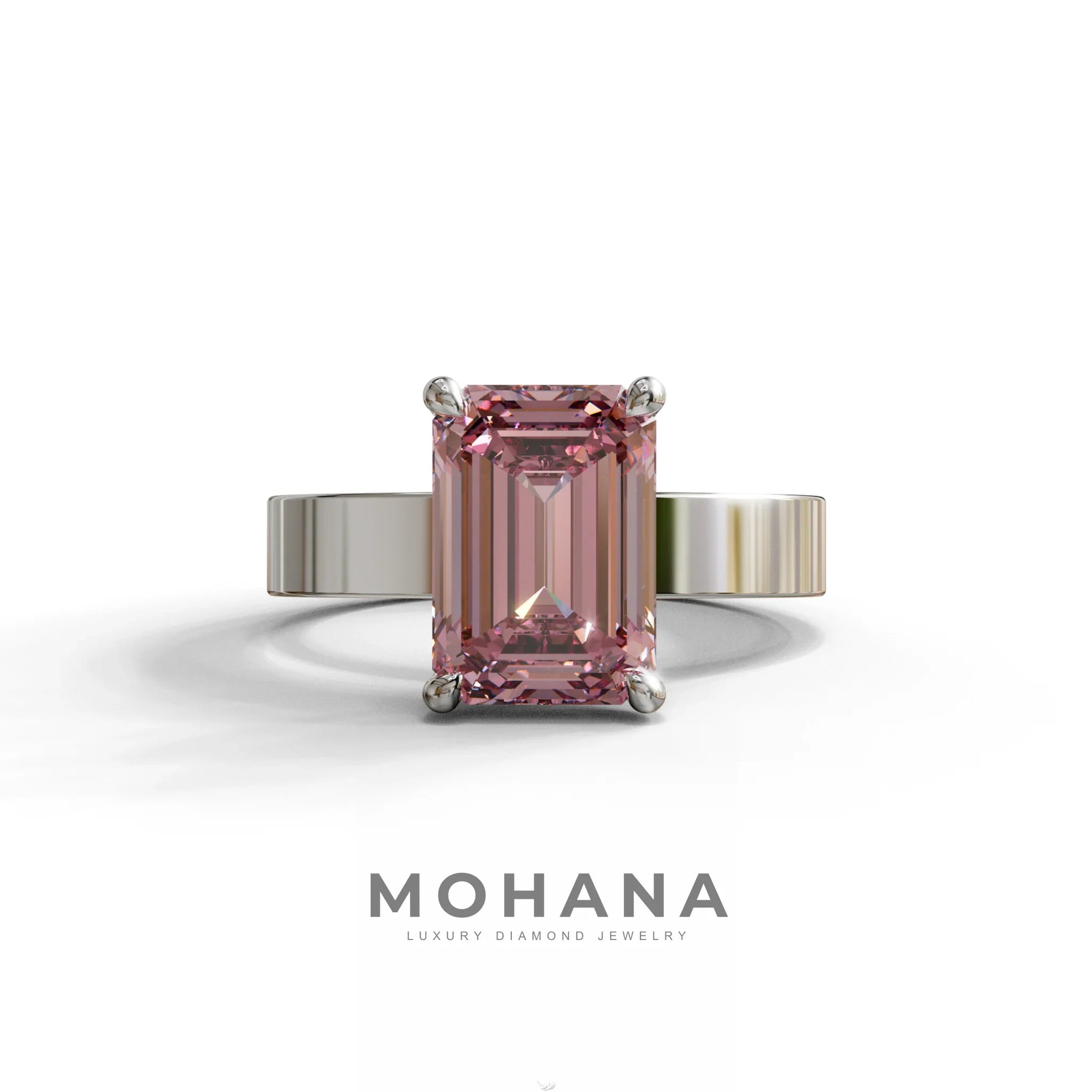 3 Carat Pink Emerald Lab Grown Diamond Solitaire Engagement Ring - Zulu - 10K Solid Gold / White Gold