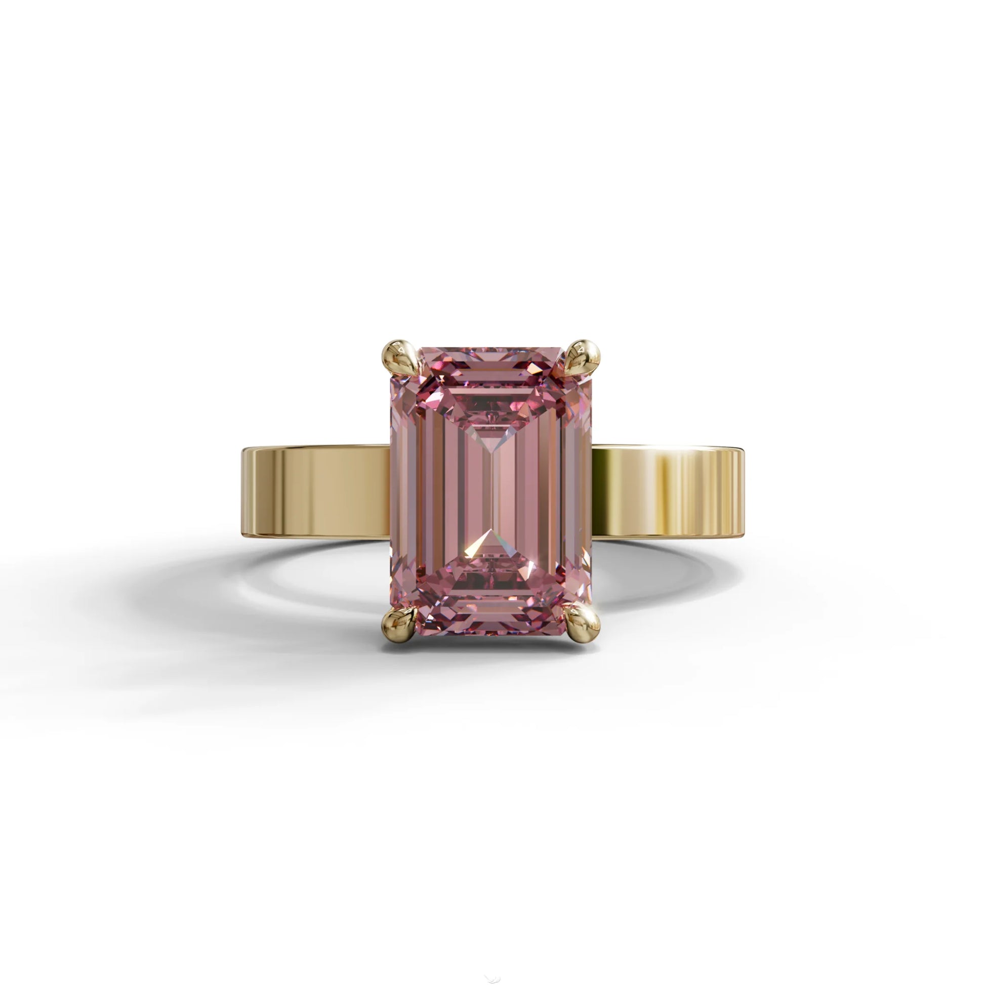 3 Carat Pink Emerald Lab Grown Diamond Solitaire Engagement Ring - Zulu - 10K Solid Gold / Yellow Gold