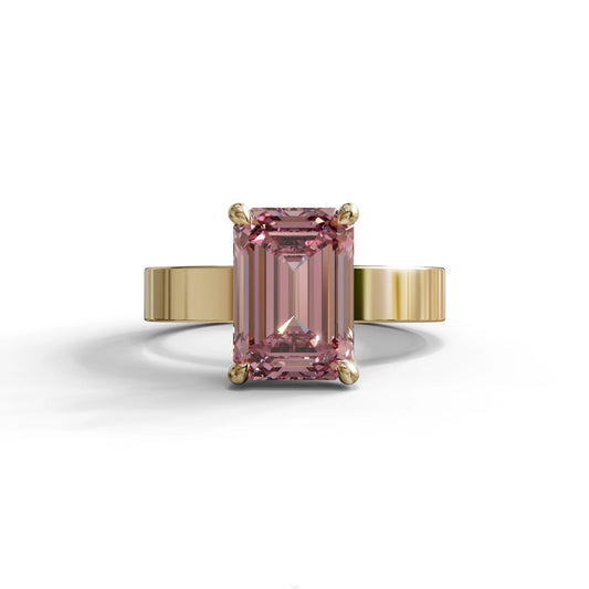 3 Carat Pink Emerald Lab Grown Diamond Solitaire Engagement Ring - Zulu - 10K Solid Gold / Yellow Gold