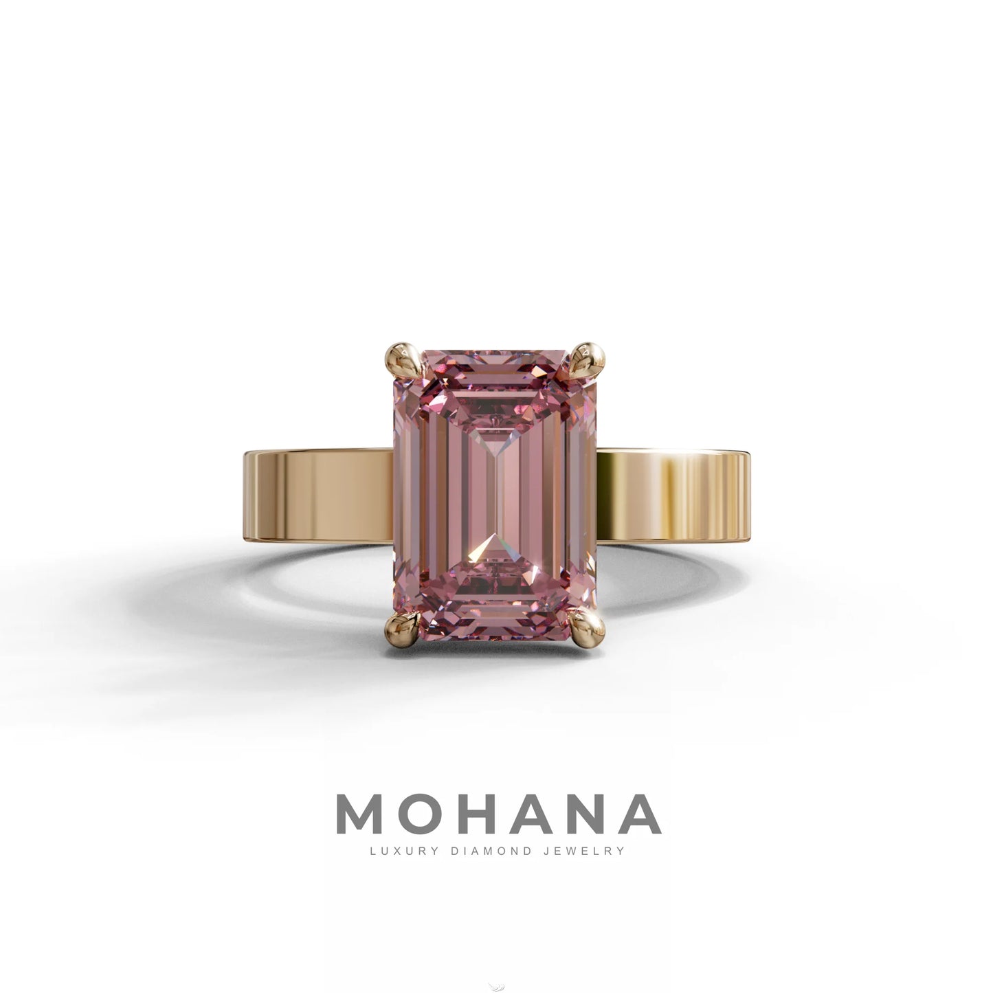 3 Carat Pink Emerald Lab Grown Diamond Solitaire Engagement Ring - Zulu - 10K Solid Gold / Rose Gold