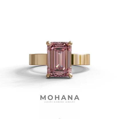 3 Carat Pink Emerald Lab Grown Diamond Solitaire Engagement Ring - Zulu - 10K Solid Gold / Rose Gold