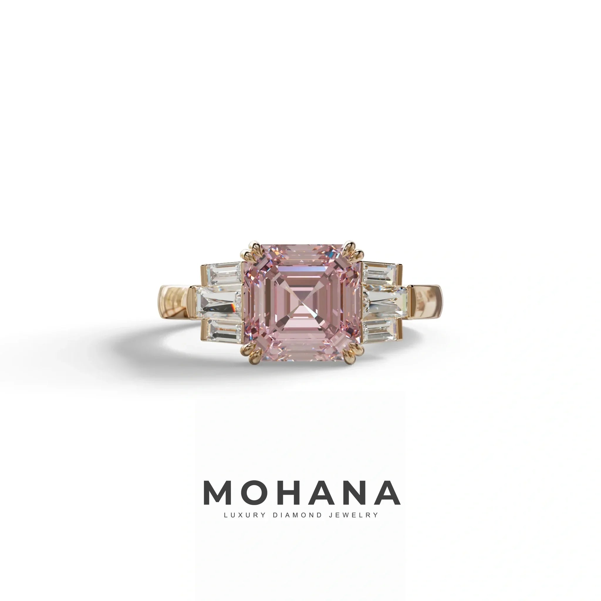 3 Ct Pink Asscher Cut Lab Diamond Double Claw Prong Setting - Celestial - 10K Solid Gold / Rose Gold