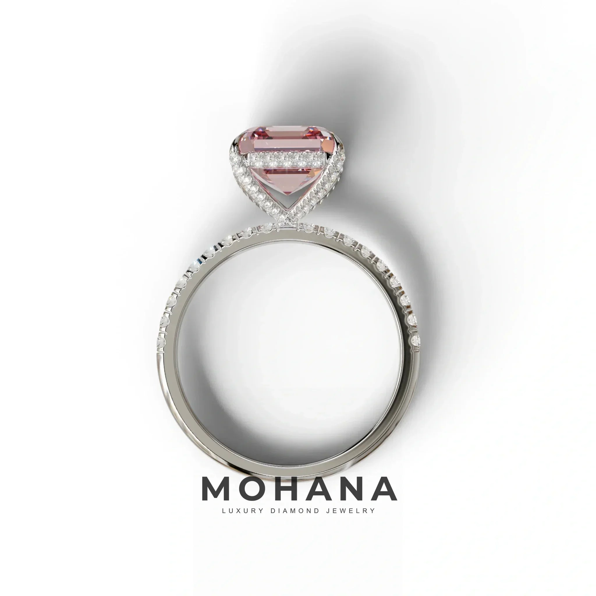 3 Carat Pink Asscher Cut Hidden Halo & Pave Lab Grown Diamond Ring