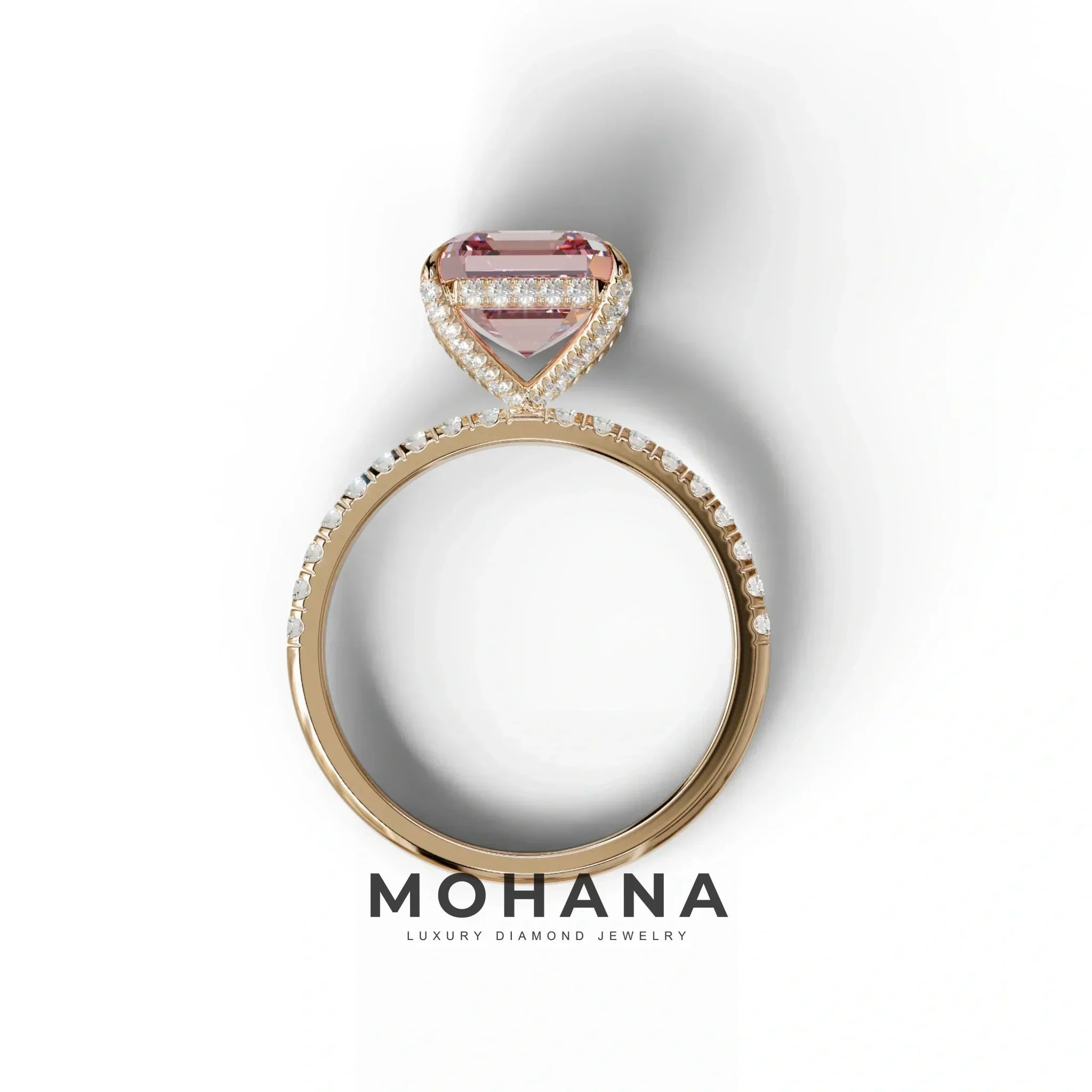 3 Carat Pink Asscher Cut Hidden Halo & Pave Lab Grown Diamond Ring