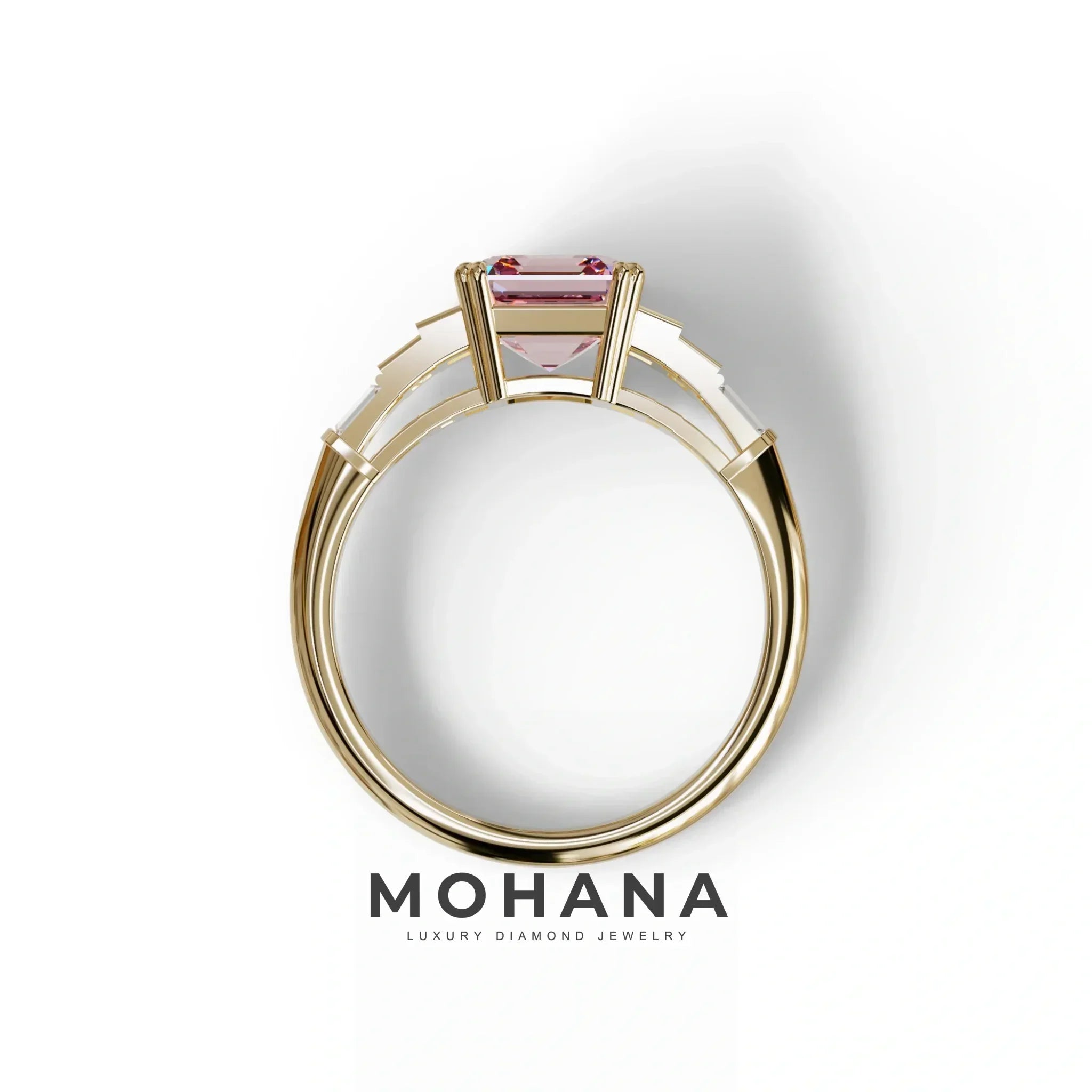3 Carat Pink Asscher Three Stone Lab grown Diamond Ring - Vetra