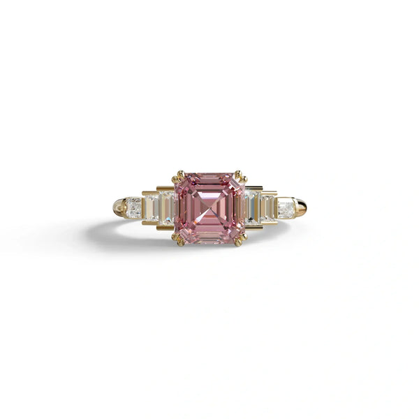 3 Carat Pink Lab Grown Diamond Engagement Ring – Asscher Cut Three Stone | Vetra