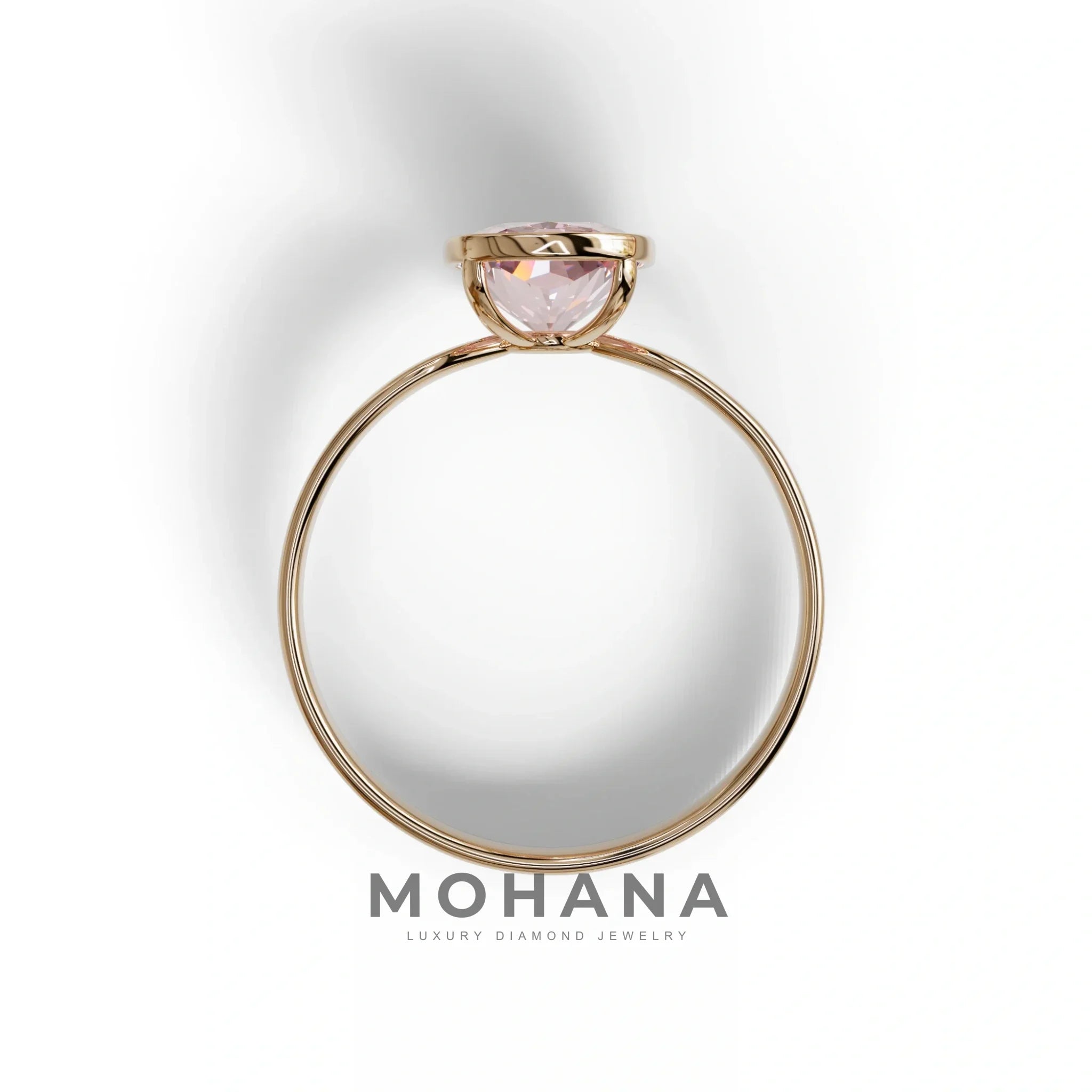 3 Carat Pink Elongated Cushion Cut Bezel Set Engagement Ring - Astrae