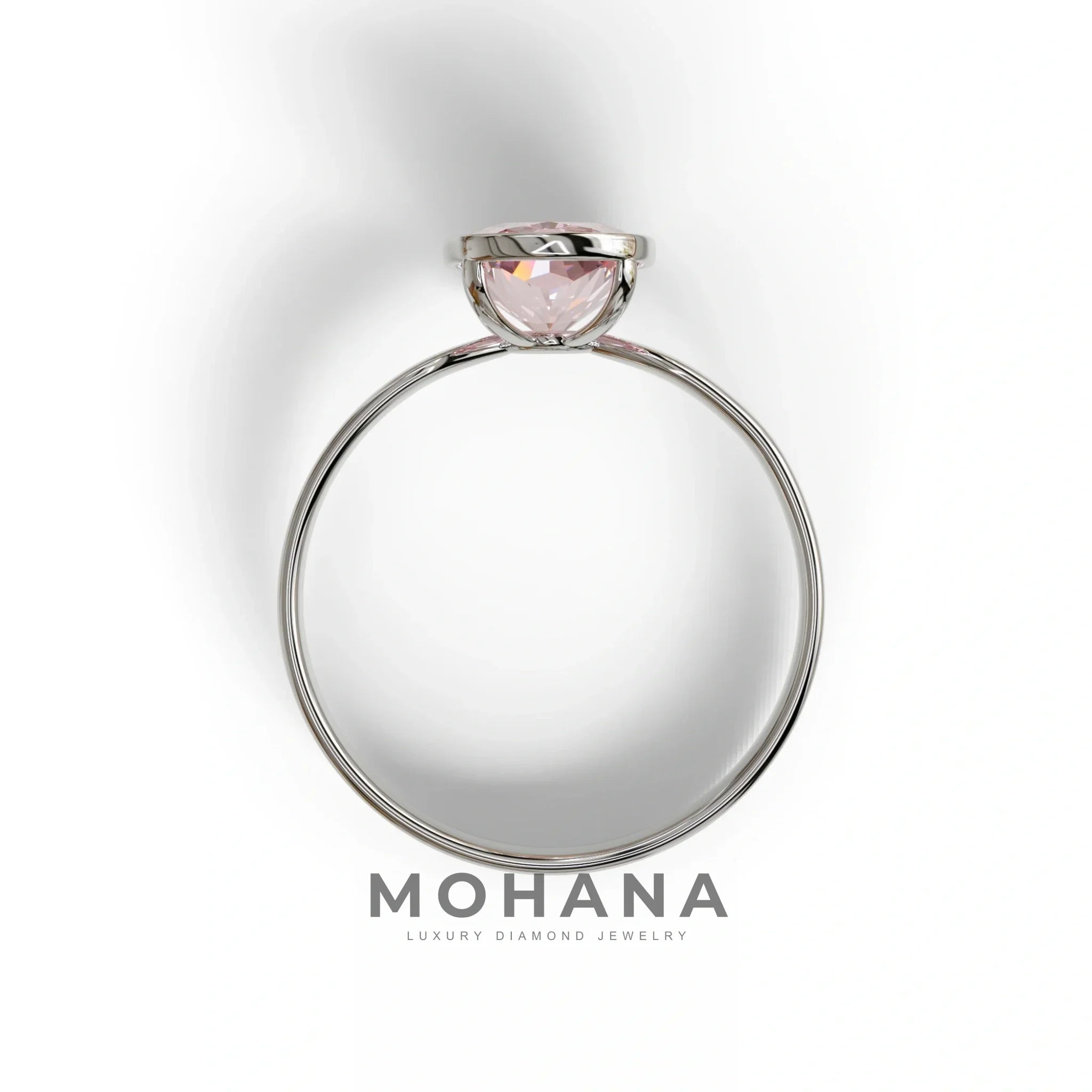 3 Carat Pink Elongated Cushion Cut Bezel Set Engagement Ring - Astrae