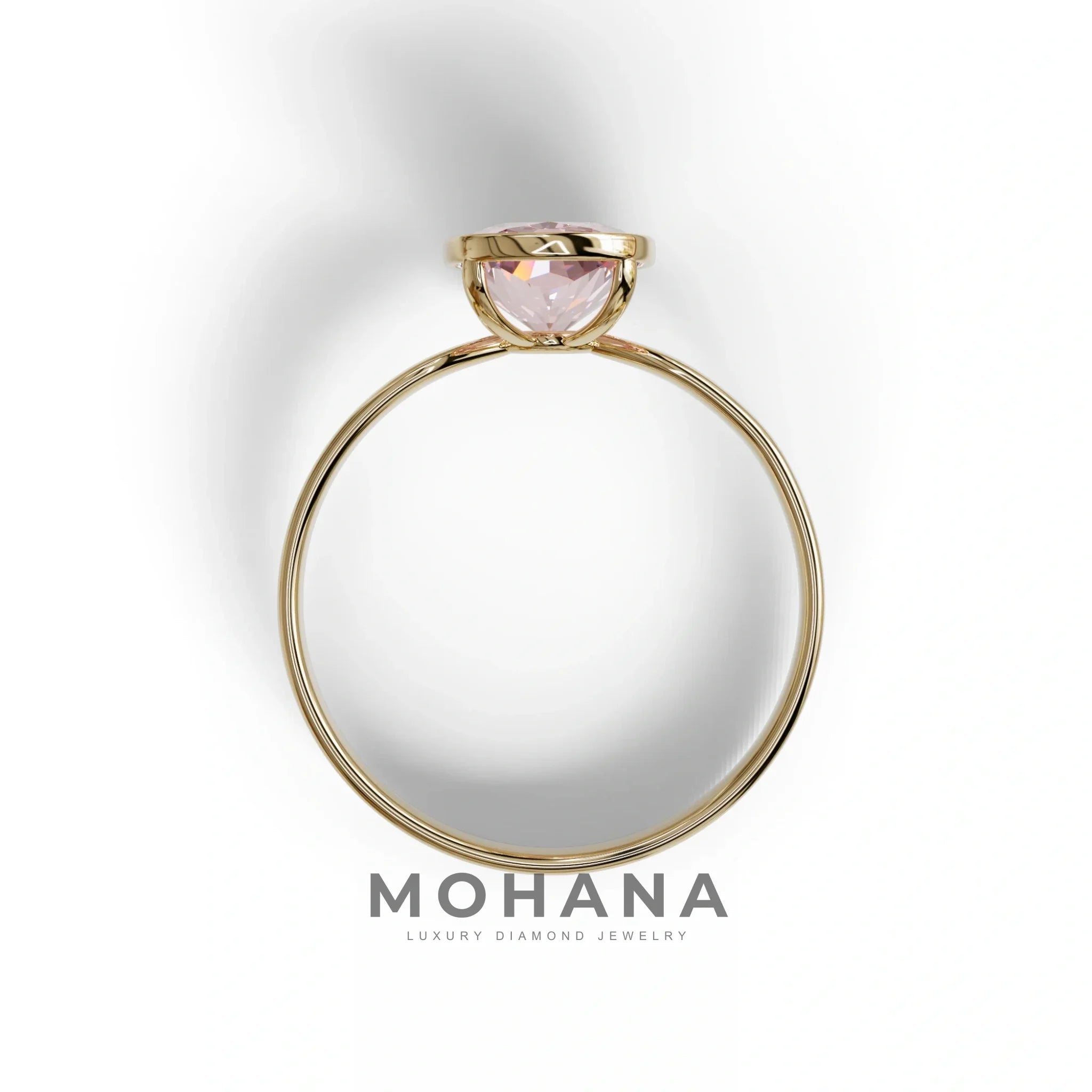 3 Carat Pink Elongated Cushion Cut Bezel Set Engagement Ring - Astrae