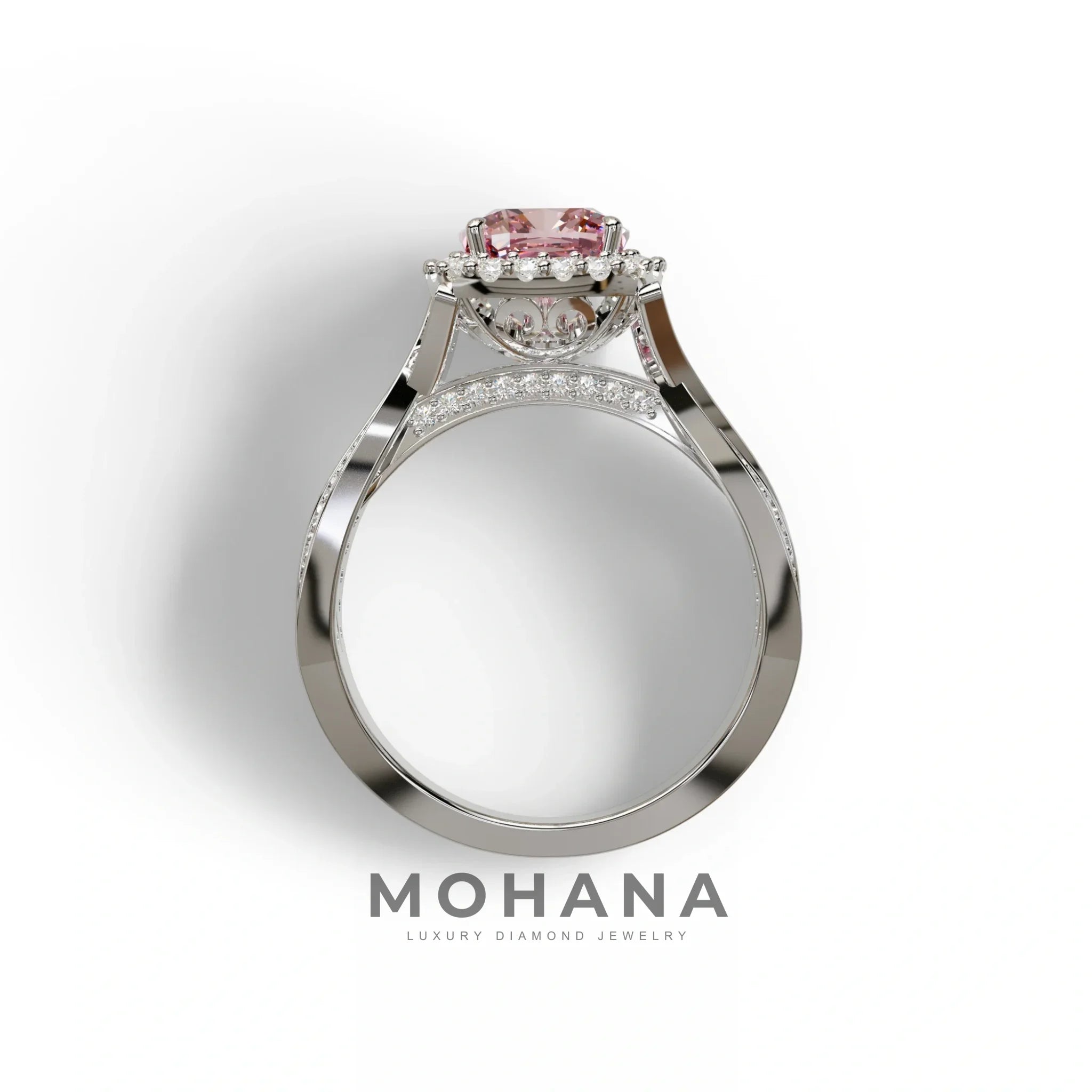 3 Carat Pink Cushion Cut Lab Grown Halo Diamond Engagement Ring - Odessa