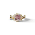 3 Carat Pink Cushion Cut Lab Grown Halo Diamond Engagement Ring - Odessa - 10K Solid Gold / Yellow Gold