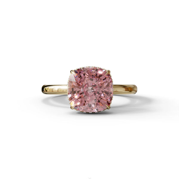 3 Carat Pink Lab Grown Diamond Engagement Ring – Cushion Cut Hidden Halo