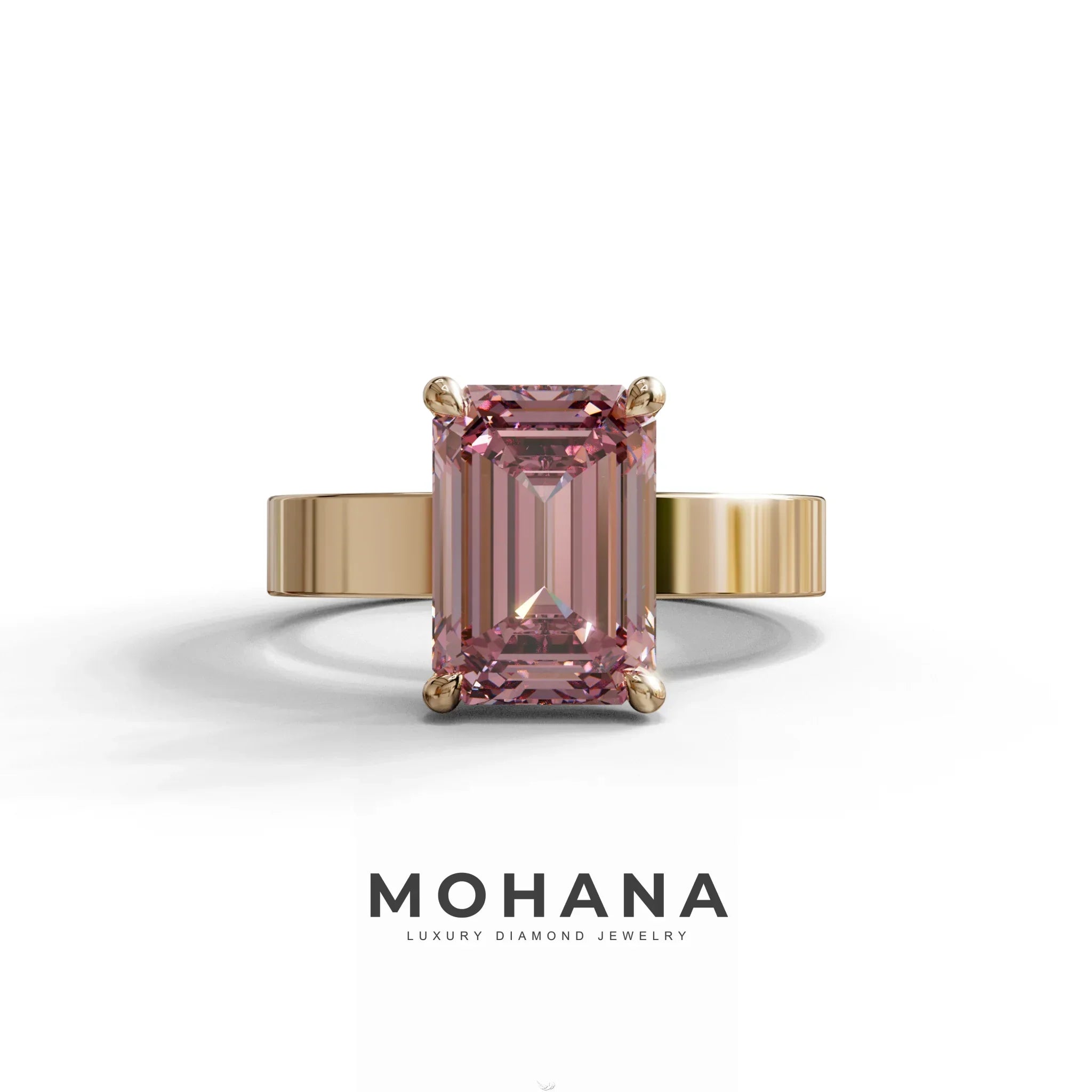 3 Carat Pink Emerald Lab Grown Diamond Solitaire Engagement Ring - Zulu - 10K Solid Gold / Rose Gold