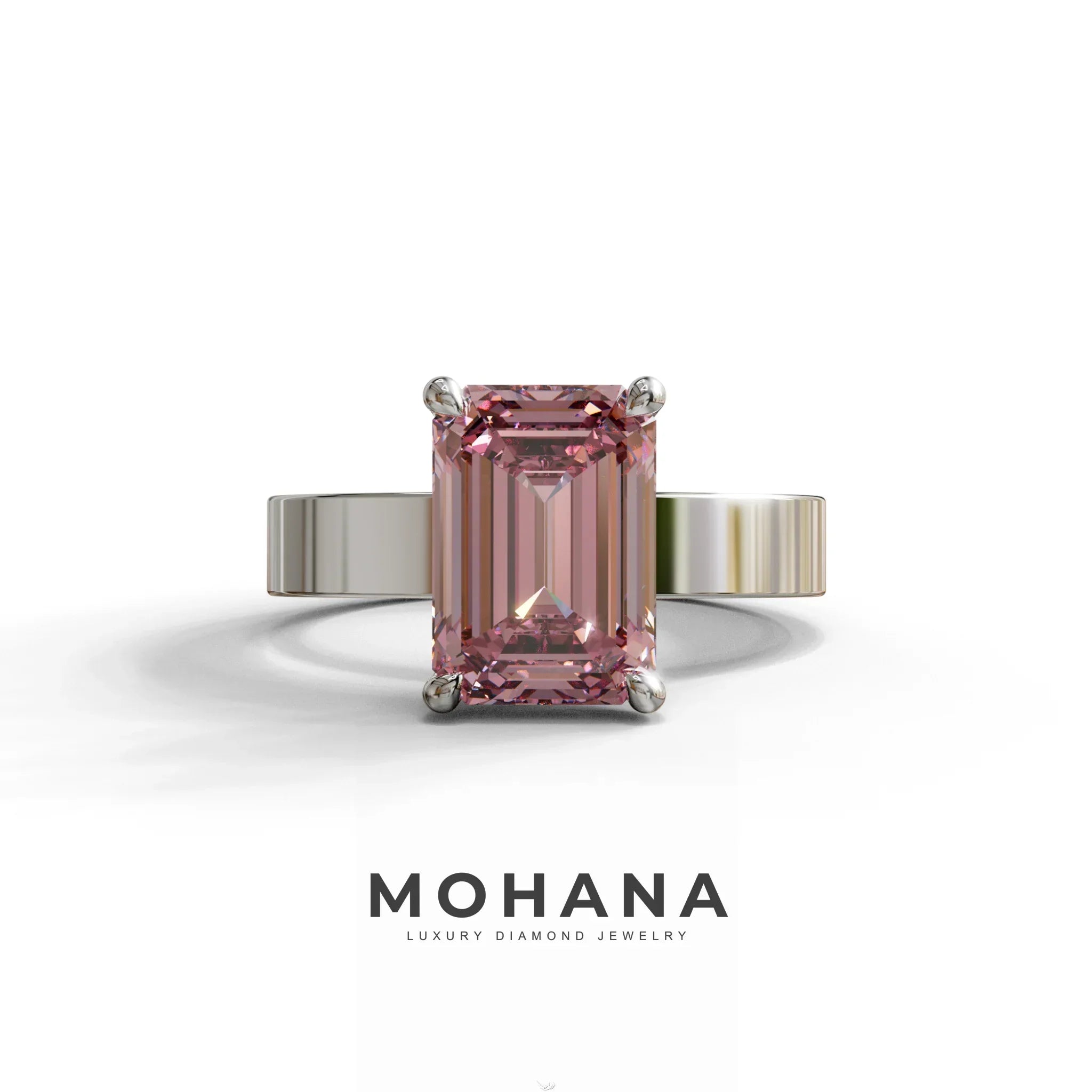 3 Carat Pink Emerald Lab Grown Diamond Solitaire Engagement Ring - Zulu - 10K Solid Gold / White Gold
