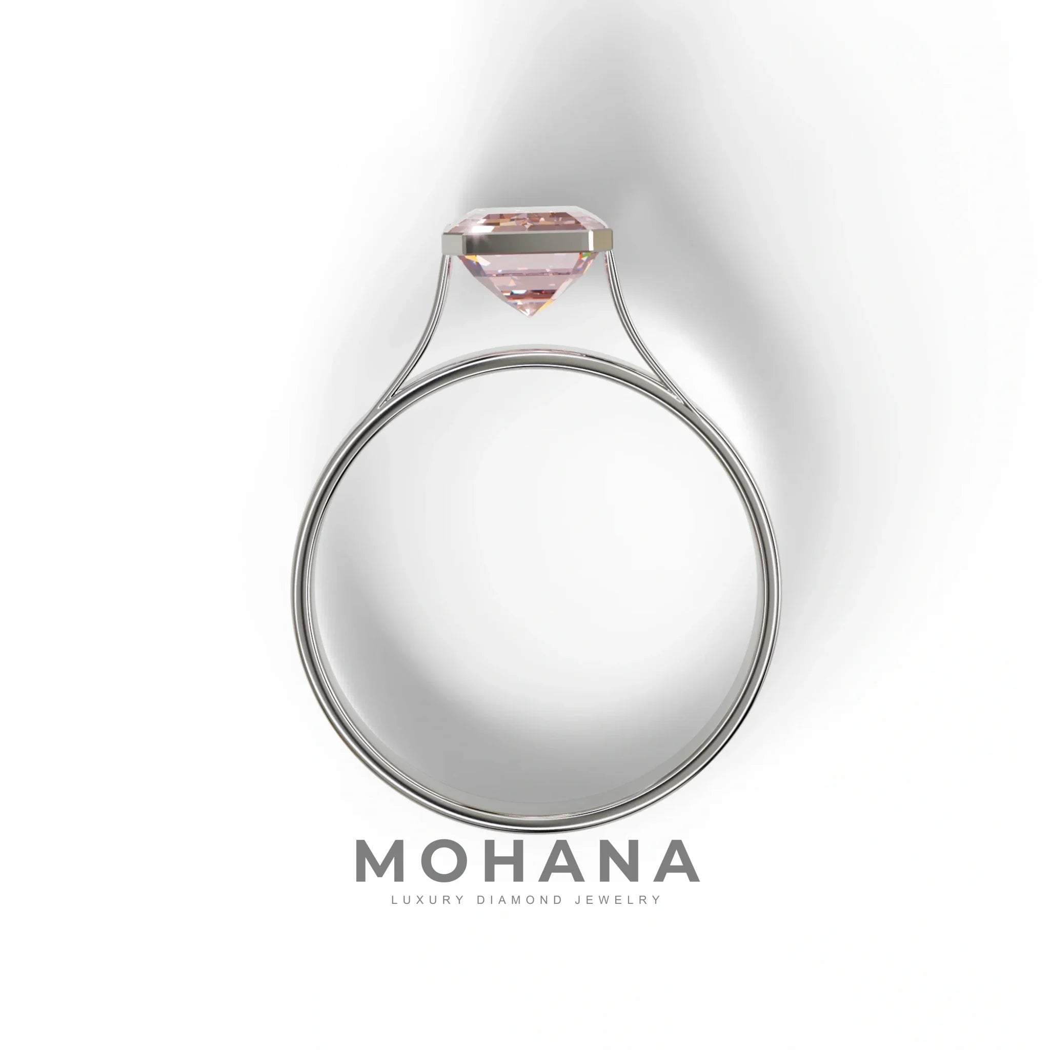 3 carat Fancy Intense Pink Emerald cut Lab Diamond bezel setting Engagement Ring - Zelora