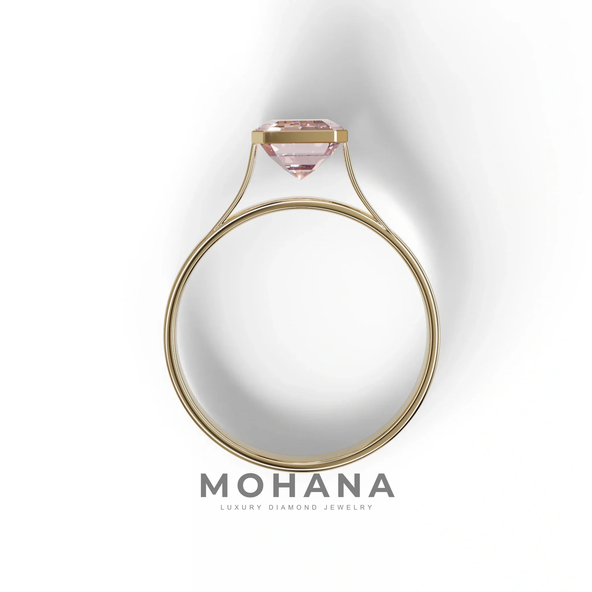 3 carat Fancy Intense Pink Emerald cut Lab Diamond bezel setting Engagement Ring - Zelora