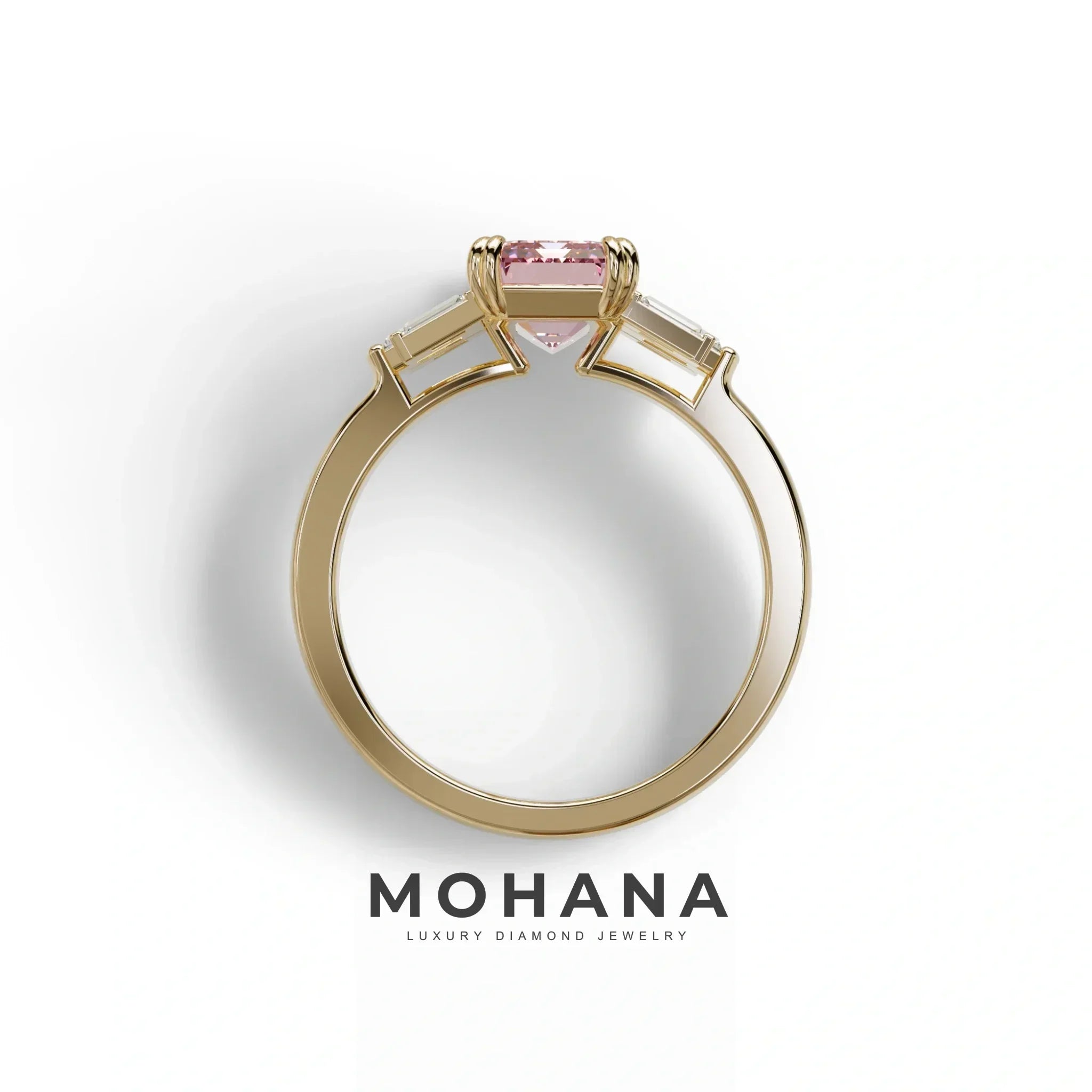 3 Carat Emerald Cut Pink Lab Grown Diamond Ring - Leela