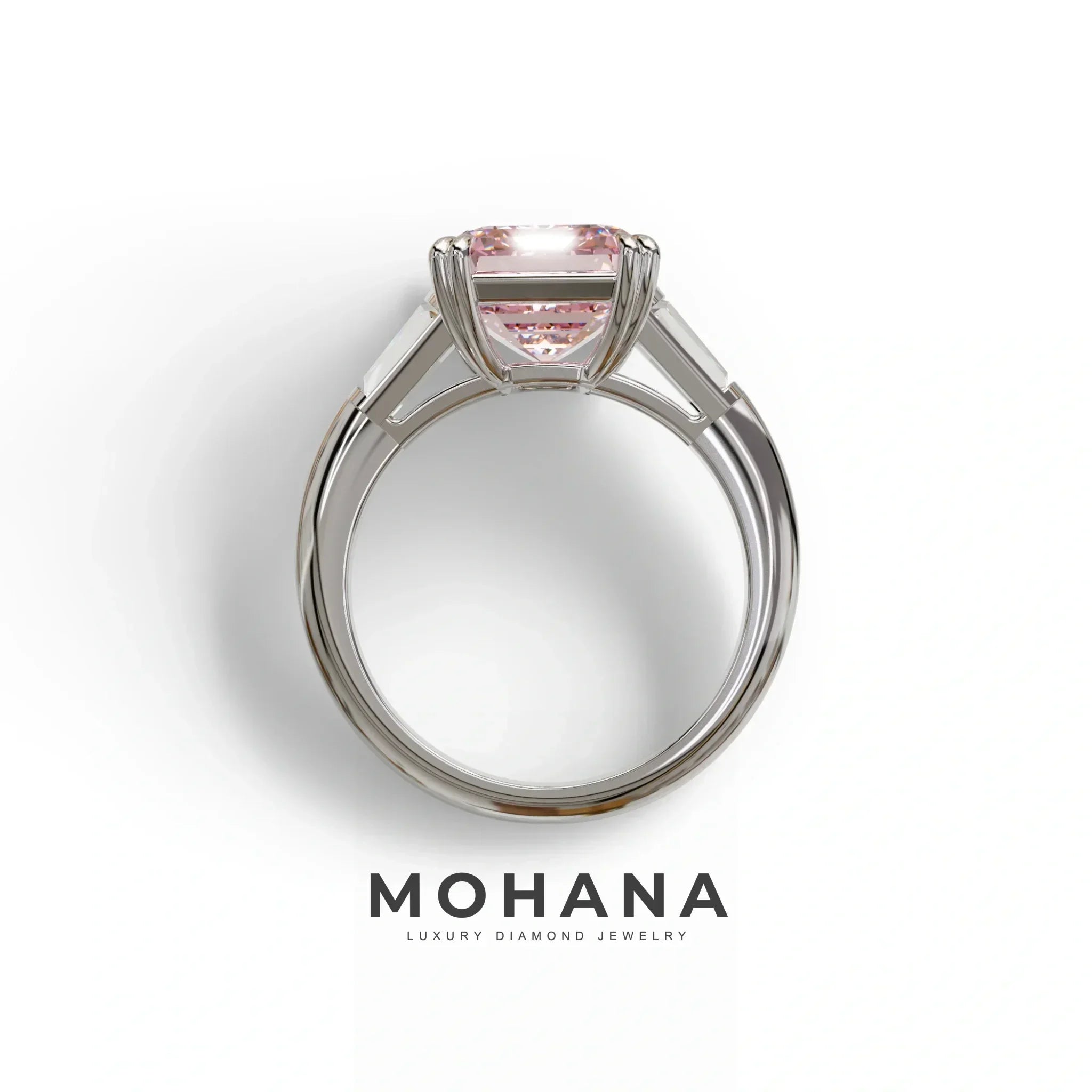 3 Carat Pink Emerald & Baguette Cut Multi Stone Lab Diamond Ring - Lami