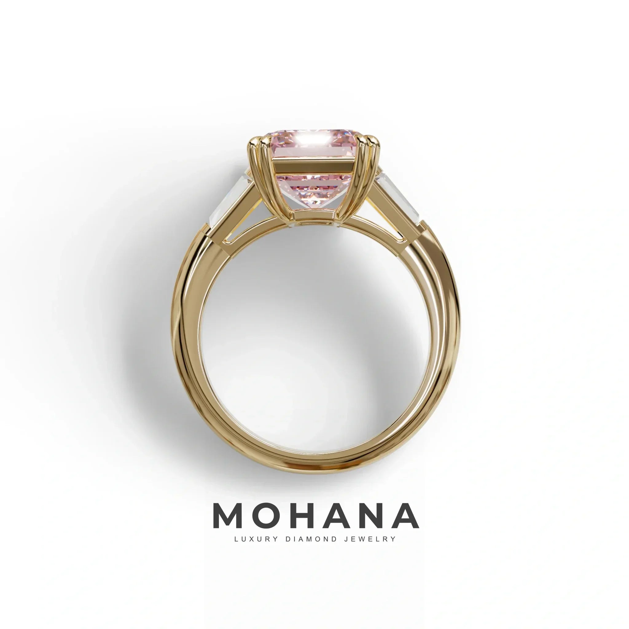 3 Carat Pink Emerald & Baguette Cut Multi Stone Lab Diamond Ring - Lami