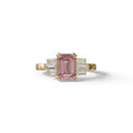 3 Carat Emerald Cut Pink Lab Grown Diamond Ring - Leela - 10K Solid Gold / Yellow Gold
