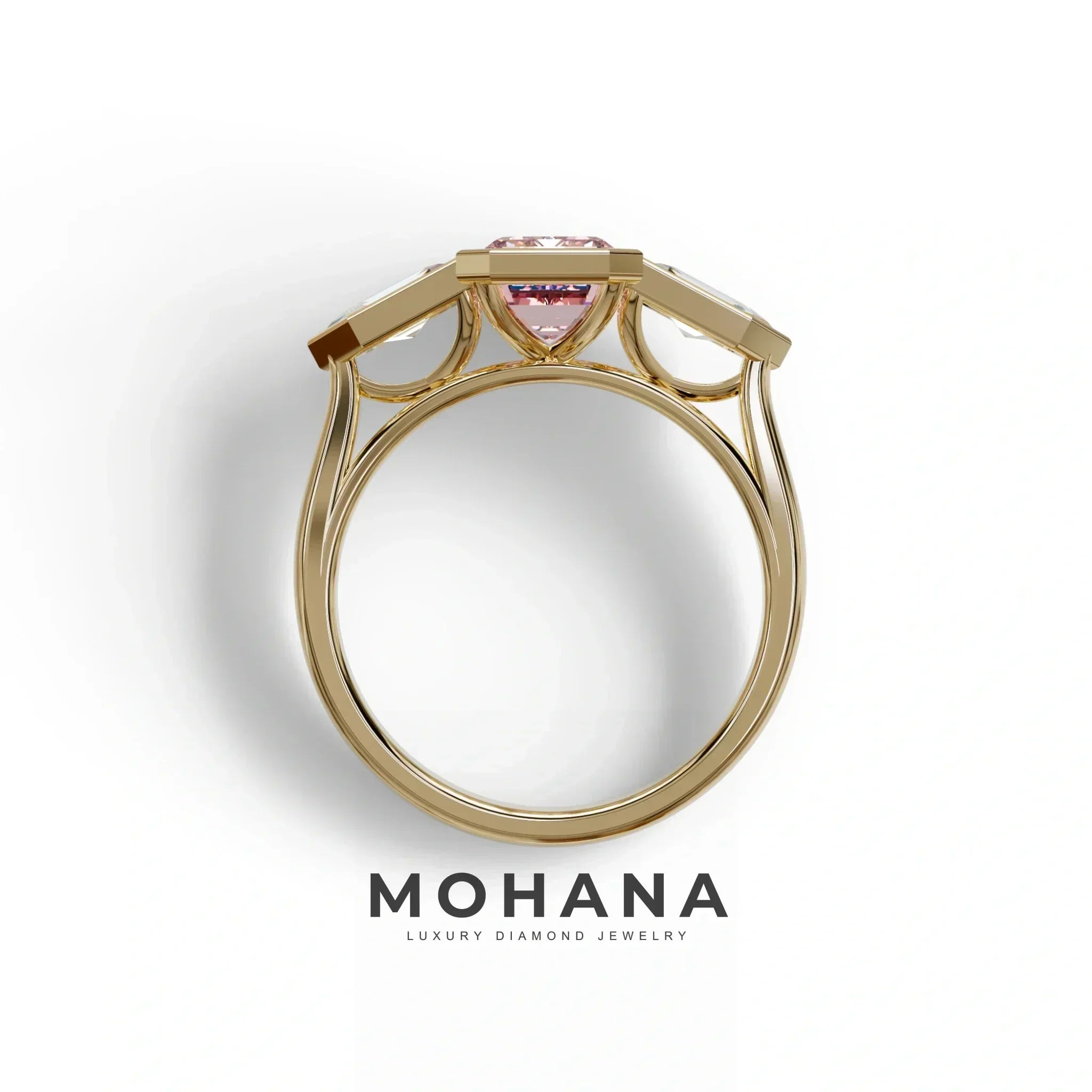 3 Ct Fancy Vivid Pink Emerald Cut Lab Diamond Ring - Lumons