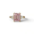 3 Carat Pink Emerald & Baguette Cut Multi Stone Lab Diamond Ring - Lami - 10K Solid Gold / Yellow Gold