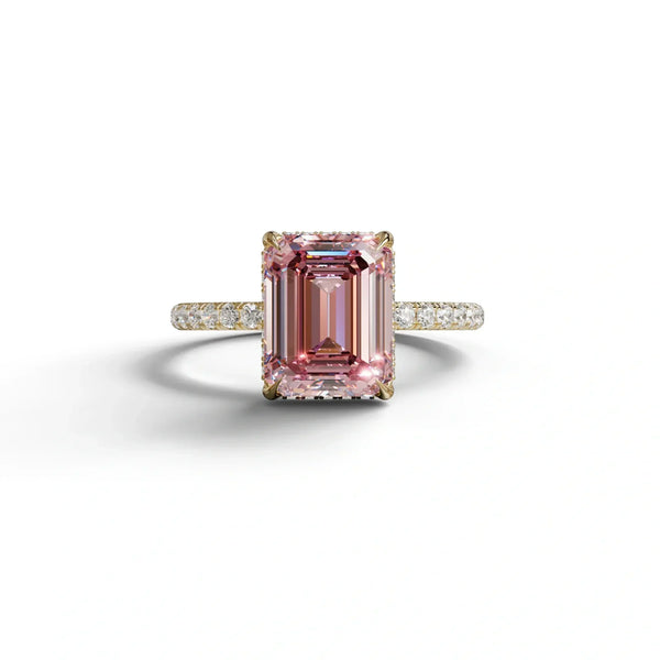 3 Carat Pink Lab Grown Diamond Engagement Ring – Emerald Cut Hidden Halo
