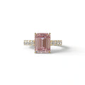 3 Carat Pink Emerald Cut Hidden Halo Lab Diamond Engagement Ring - Luminary - 10K Solid Gold / Yellow Gold