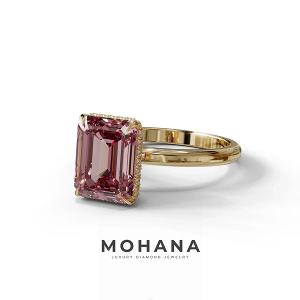 3 Carat Pink Lab Grown Diamond Engagement Ring – Emerald Cut Hidden Halo alternate view