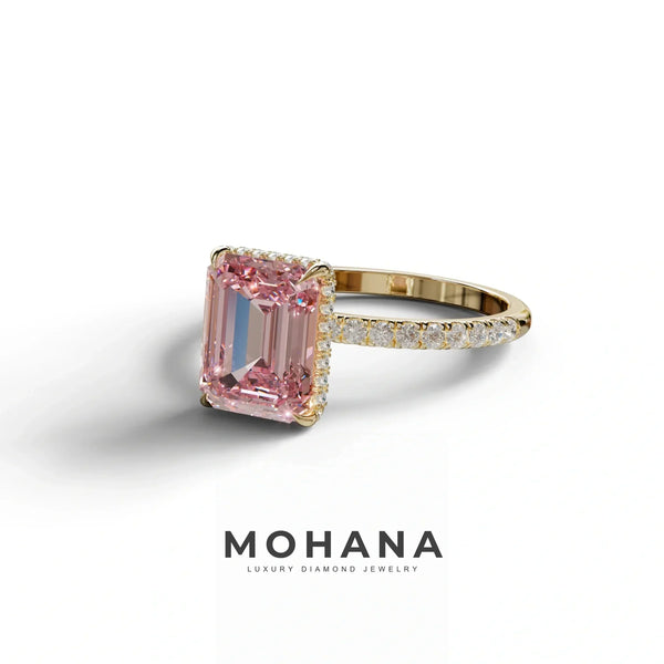 3 Carat Pink Lab Grown Diamond Engagement Ring – Emerald Cut Hidden Halo alternate view