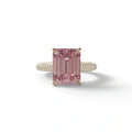 3 Carat Pink Emerald Cut Hidden Halo & Pave Set Lab Diamond Ring - Emme - 10K Solid Gold / Yellow Gold