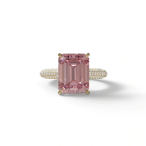 3 Carat Pink Lab Grown Diamond Engagement Ring – Emerald Cut Hidden Halo | Emme