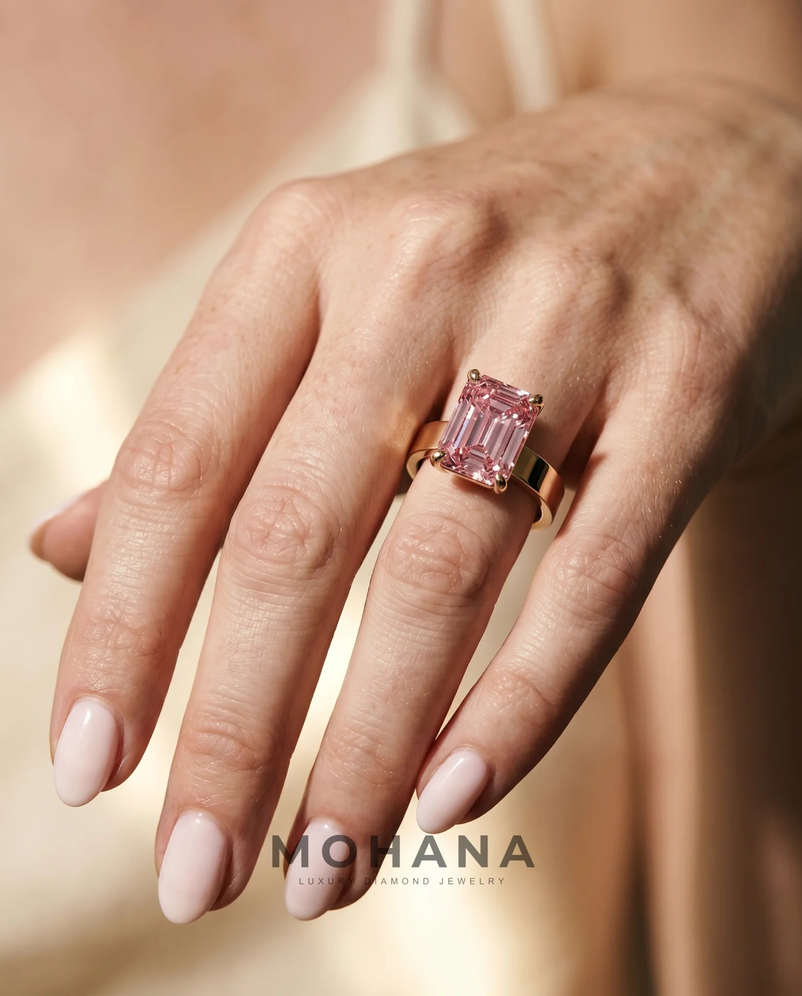 3 Carat Pink Lab Grown Diamond Engagement Ring – Emerald Cut Solitaire - Engagement Ring