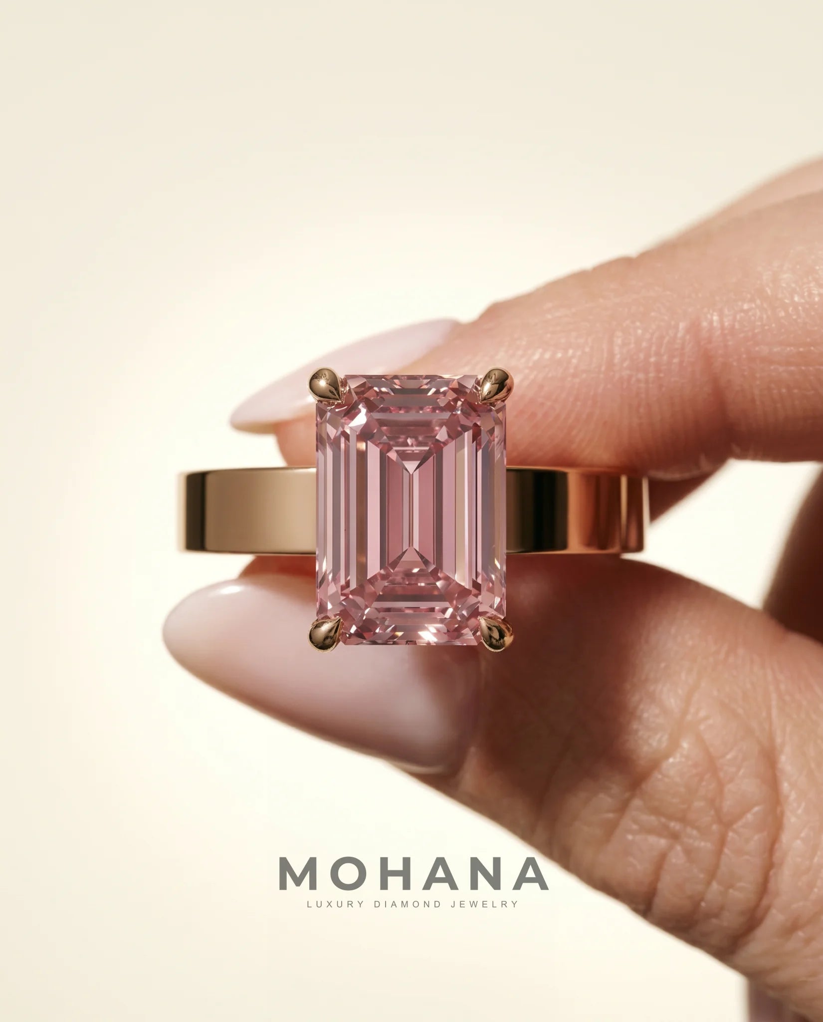 3 Carat Pink Lab Grown Diamond Engagement Ring – Emerald Cut Solitaire - Engagement Ring