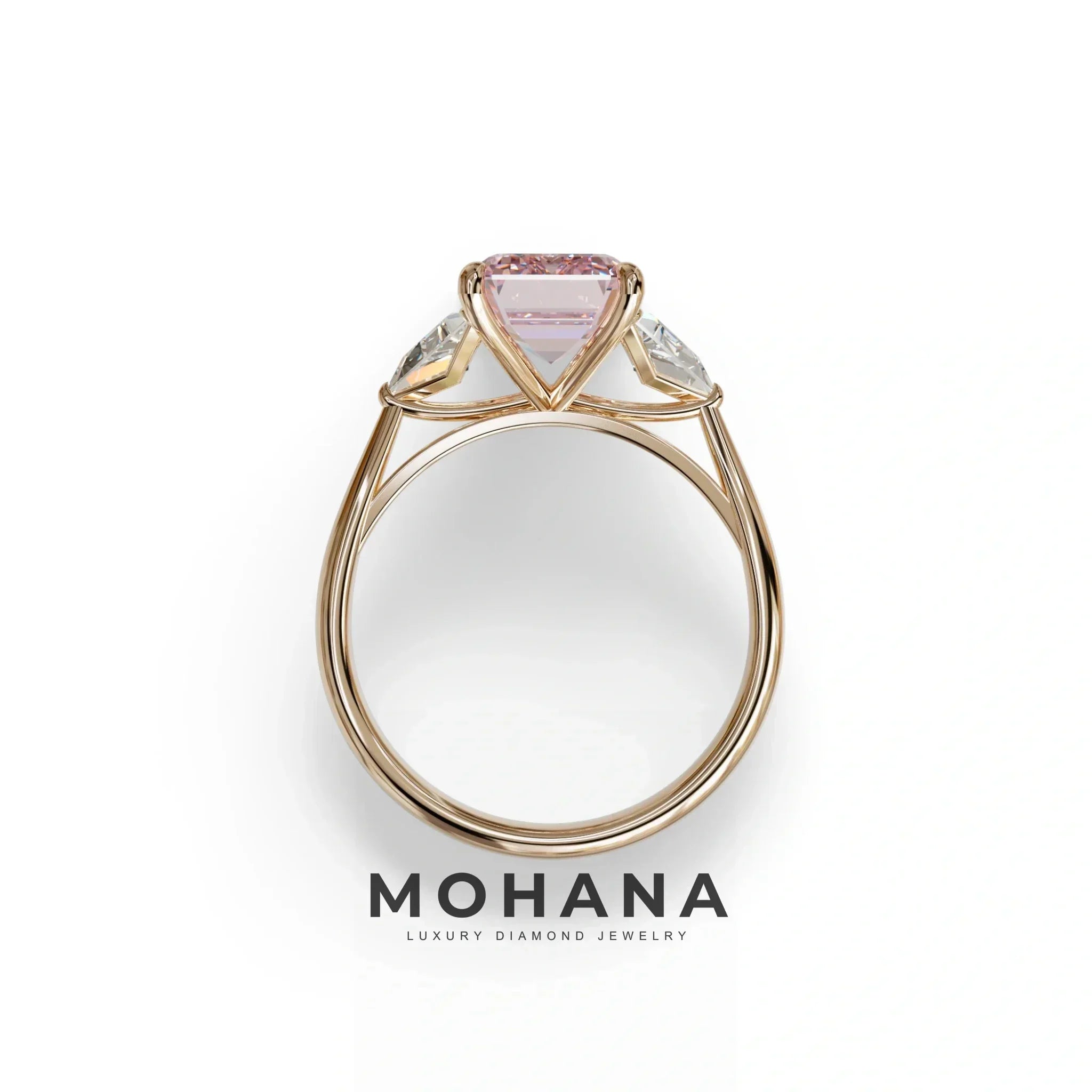3Ct Fancy Intense Pink Emerald Cut Lab Grown Diamond Three Stone Engagement Ring - Polaris