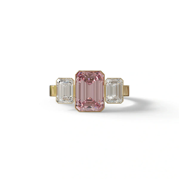 3 Carat Pink Lab Grown Diamond Engagement Ring – Emerald Cut Three Stone | Elaris