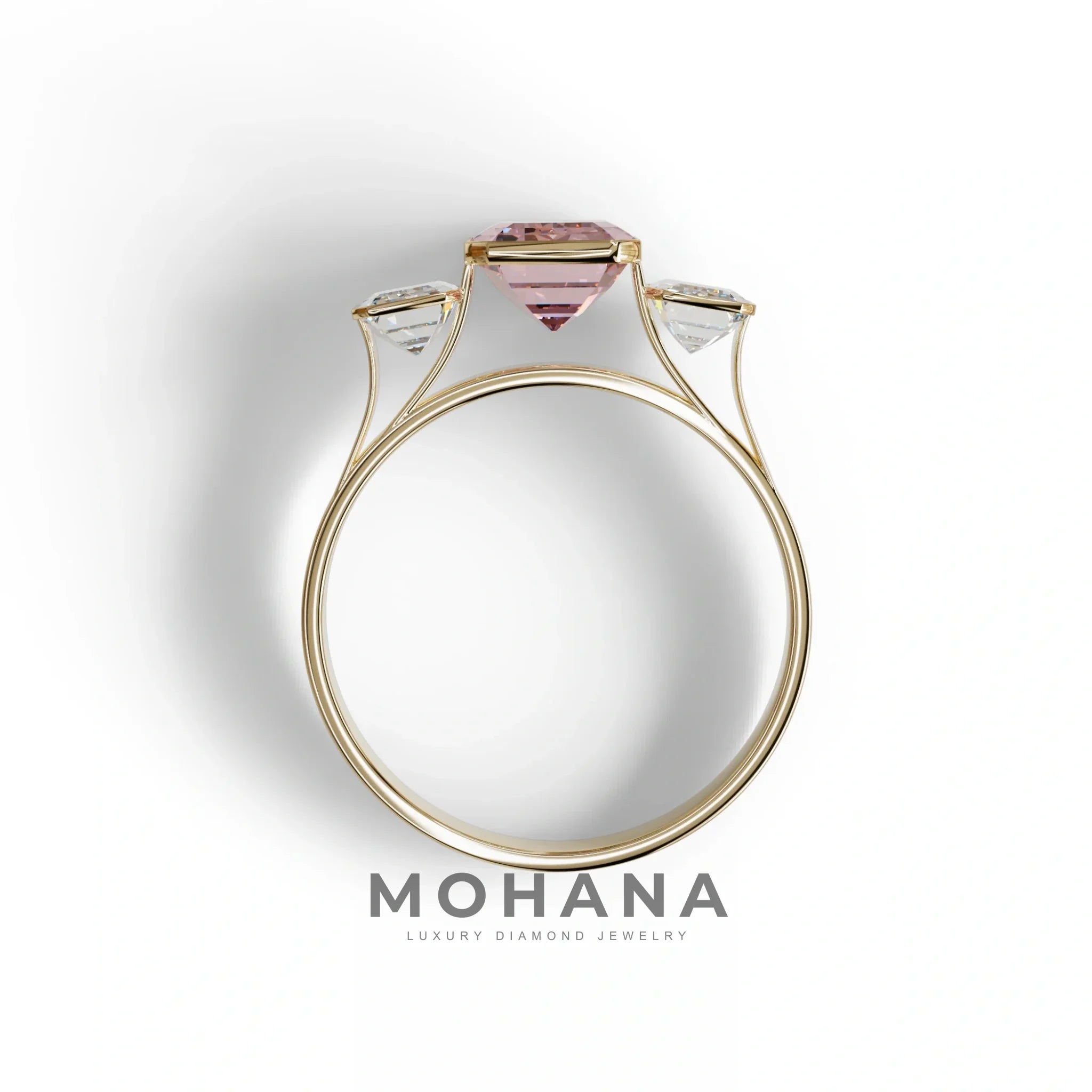Three Stone 3 carat Emerald cut Pink Lab Grown Diamond Ring - Elaris