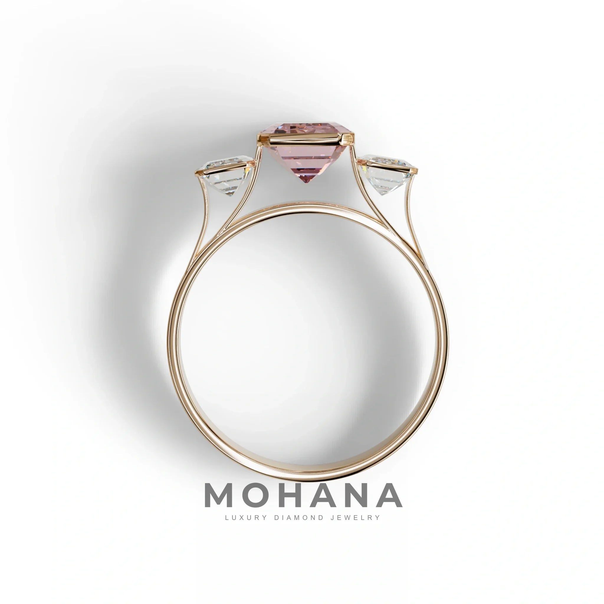 Three Stone 3 carat Emerald cut Pink Lab Grown Diamond Ring - Elaris