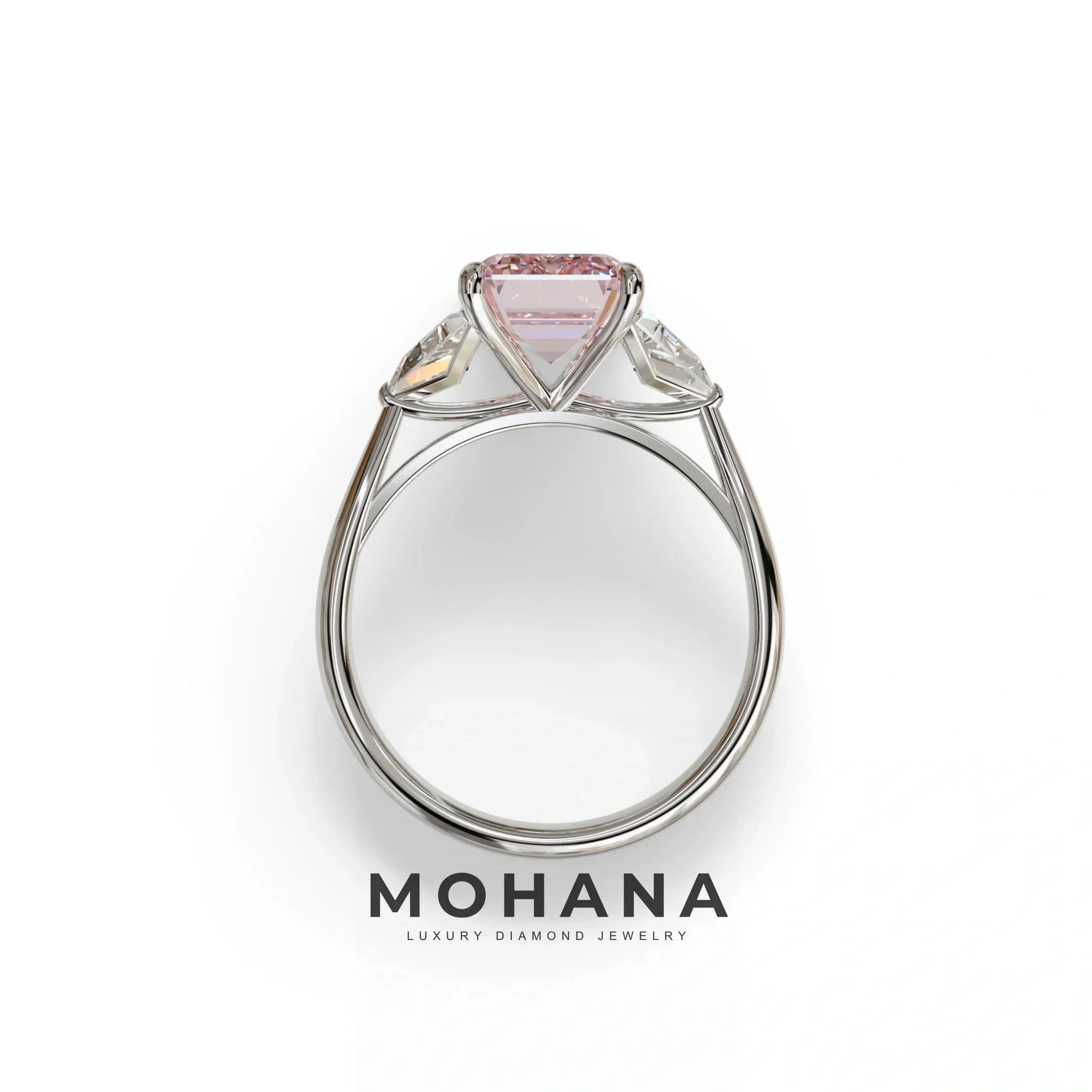 3Ct Fancy Intense Pink Emerald Cut Lab Grown Diamond Three Stone Engagement Ring - Polaris